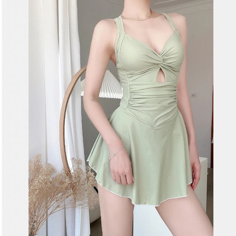 Women Hanging Neck Sweet Cute Swimwear Sexy One-piec Beach Wear Swim Suit Beach Dress Swimsuit High Waist Bathing Suit For Girls - 3KDyn